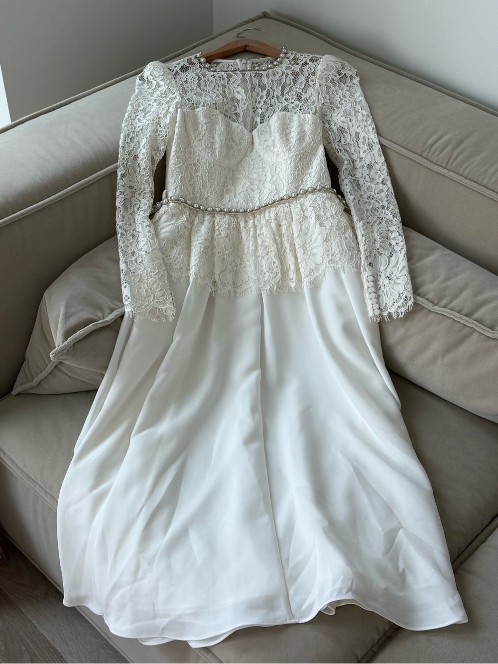 Self-Portrait Ivory Lace Dress with Pearl Trim